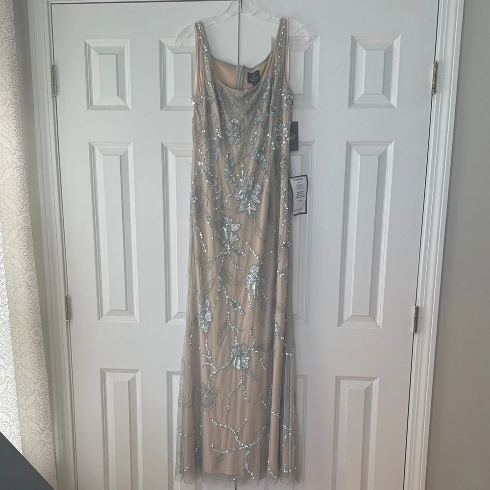 Adrianna Papell Blush Nude Beaded Evening Gown - Picture 1 of 3